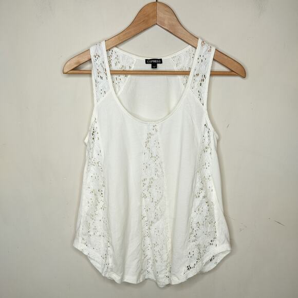 Express White Lace Tank Top Cotton Modal - Picture 1 of 8